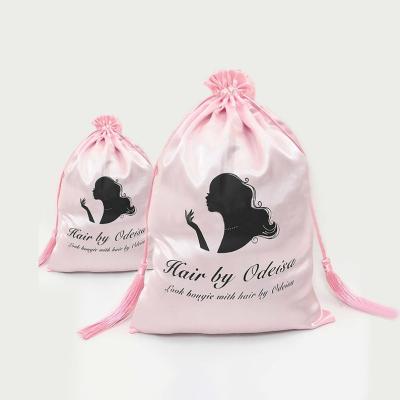 China Custom Made Your Logo Hair Extension Packaging Beautiful Satin Hair Extension Packaging Bags Custom Colored Satin Jewelry Bag for sale