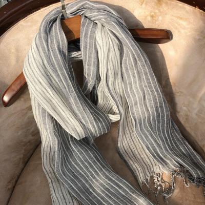 China Large Size Soft Plain Natural Black Fashion Scarf White Striped Canvas Men's Scarf Shawl for sale