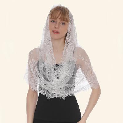 China Polyester White Women Spanish Mantilla Lace Catholic Veil For Chapel Church Shawl Head Wrap Mass Shawl for sale