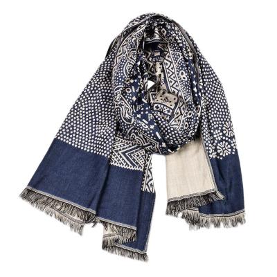 China Keep Warm Navy Ethnic Cotton Scarves Winter Tassel Men's Knitted Canvas Scarf Male Style Men's Scarves Wholesale for sale