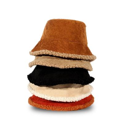 China Corduroy Casual Thickened Double Sided Fisherman Lamb Bucket Hats For Women for sale