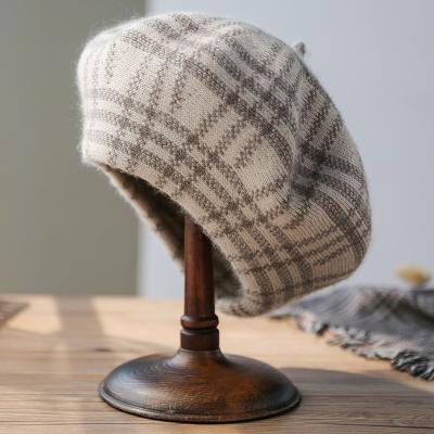 China Casual Hats Wholesale Double Layer Beret Autumn And Winter Plaid Knitted Beret Hat for sale