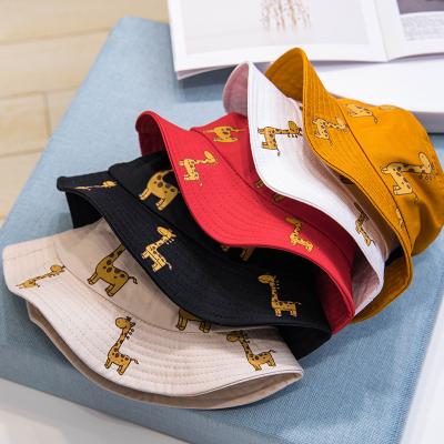 China Sun Protection Casual Giraffe Printed Hat For Kids Toddler Boys Girls Summer Wide Brim Play Hat Cotton Baby Bucket Hat for sale