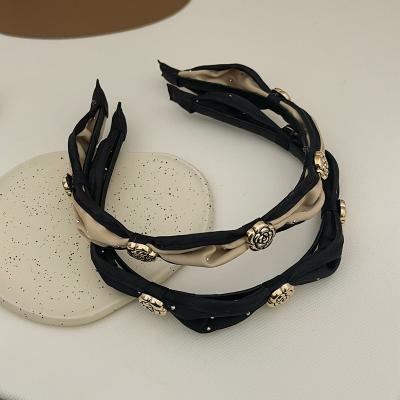 China Luxury Metal Rose Flower Hairband Women Hair Jewelry Vintage Headbands for sale