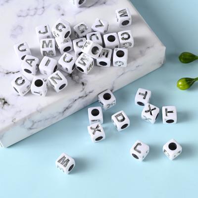 China Hobbyworker 6mm Acrylic Plastic 7mm Alphabet Acrylic Silver Beads For Jewelry Findings for sale