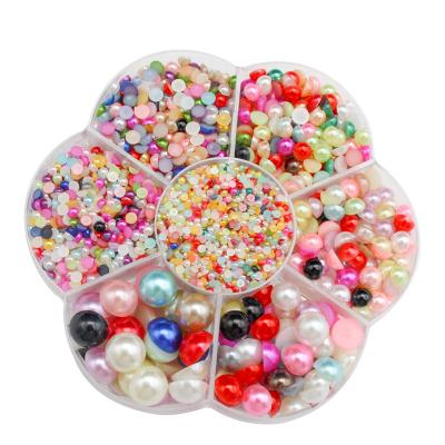 China Acrylic Half Round Flat Imitation Pearl Dress Accessories DIY Pearl Mobile Phone Nail ABS Material Box for sale