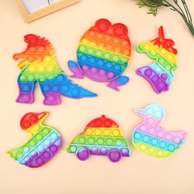 China Toy YISAN M023 rainbow fidgety person rainbow animal toys push bubble stress reliever colorful educational sensory silicone funny squeeze for sale