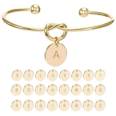 China YISAN Q750 Heart Love Heart Letter Charm Open Bracelets Encouragement Gift Alphabet Bracelets Tie Knot 26 Initial Letter Bracelets for sale