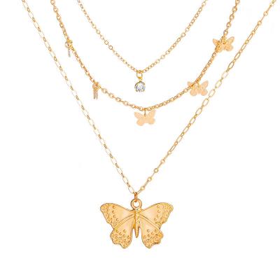 China Fashion Environmental Friendly Design Simple Multi Layer Gold Butterfly Necklace Chain For Women Choker Necklace for sale