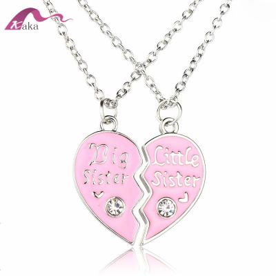 China Fashionable Novelty Sister's Broken Heart Two Part Necklace Big and Little Sister Pendant Necklace for sale