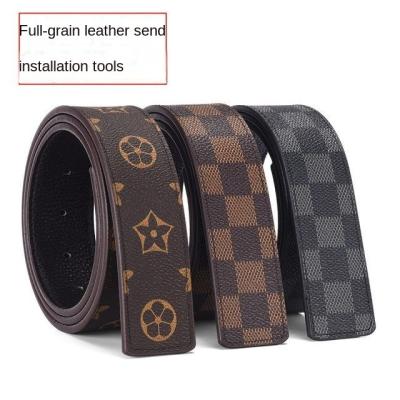 China Cowhide Headless Plaid Belt Men's Cattlehide Headless Belt Strip4.0No Genuine Leather Outdoor Lead Free Leather Strap Buckle Breeches Belt for sale