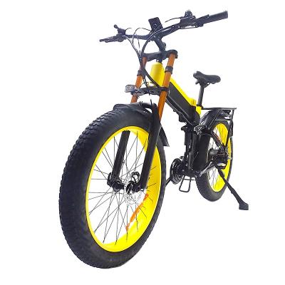 China Long Fork 1000w 48v 17.5ah Aluminum Alloy 26*4.0 Fat Bike 55km/h Full Suspension Aluminum Alloy Frame Electric Snow Folding Bike for sale