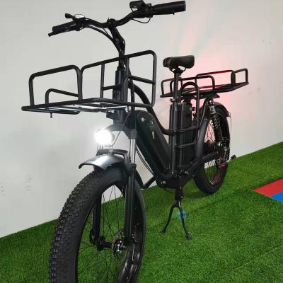 China Double Batteries 500W48V 26*3.0 Aluminum Alloy 32Ah +16Ah Fat Tire 50km/h 230km Range Aluminum Alloy Frame Full Suspension Electric Cargo Bike for sale