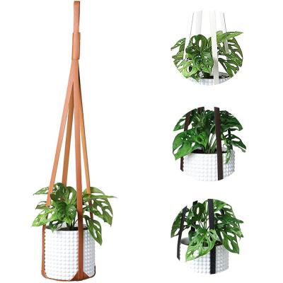 China Fasion Plant hanging Indoor Plant Hanger Holder PU Leather Flower Basket Hanger Garden Plant Wall Pot Hangers Hanging Baskets Planter for sale