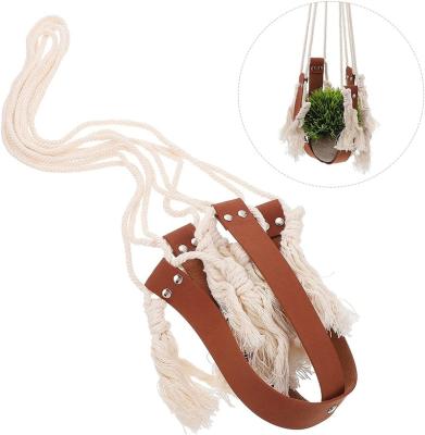 China Fasion Home Decoration Hanging Planters for Plants Lovers Leather Rope Brown PU Leather for sale