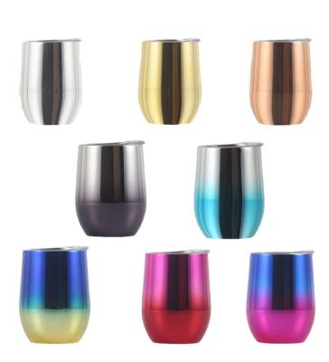 China Sustainable customized stainless steel insulated camping mugs egg shape powder coat steel 12oz wine tumbler with lid for sale