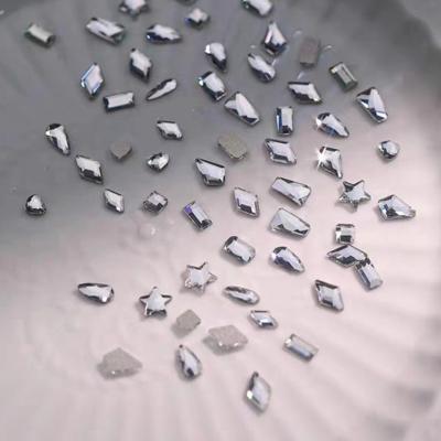 China Wholesale White Finger Decoration Silver With Different Shapes 1440 Pieces/Bag K9 Nails Rhinestone Diamond Glass Flat Bottom Glitter Nail for sale