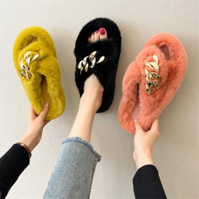 China Cushioning Custom Real Fox Fur Slippers Faux Fur Slide Sandals Women Fashion Fur Slides for sale