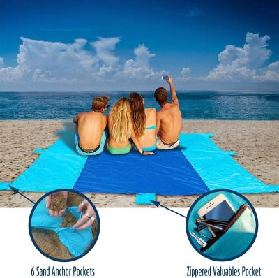 China Logo Custom Waterproof Portable Folding Picnic Beach Mat Nylon Acceptable Oversize Sand Free Hiking Camping Beach Mat for sale