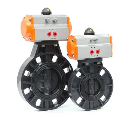 China General 2/4/6/8 Inch EPDM FPM Pneumatic Double Seat Flanged Pneumatic Wafer Type 2/4/6/8 Inch PVC UPVC Plastic Wafer Butterfly Valve for sale