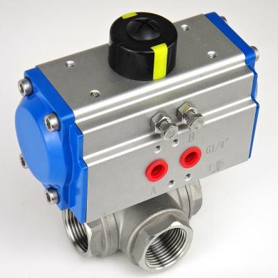 China Wholesale Price METECH 304 Stainless Steel 316 General 1000 Thread Type 3 Ways Ball Valve With Pneumatic Actuator for sale