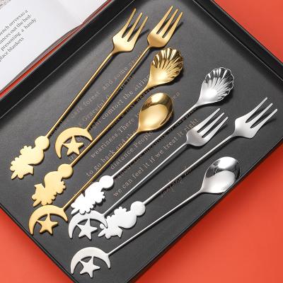 China Long Handle Marble Cutlery Gift Viable Dessert Fork Set Metal Stainless Steel Silver Gold Coffee Tea Spoon Small for sale