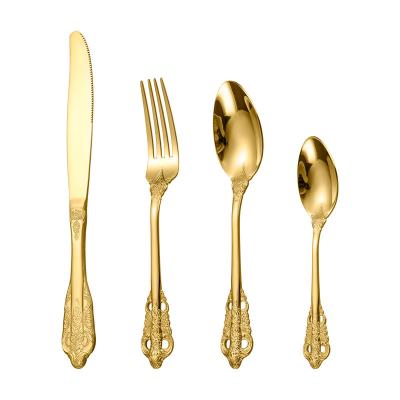 China Viable Vintage Gold Cutlery Set Restaurant Hotel Stainless Steel Kitchen Knife Fork Spoon Set Gold Cutlery Set for sale