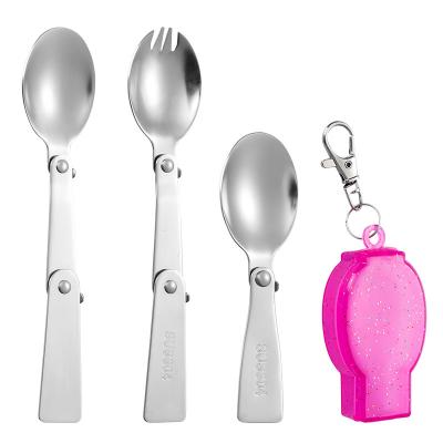 China Sustainable Creative Portable Folding Tableware Stainless Steel Spoon For Outdoor Camping Kids for sale