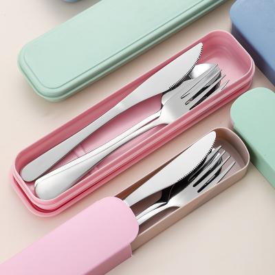 China Portable Travel Viable Cutlery Set Reusable Stainless Steel Cutlery With Box Kitchen Fork Spoon Dinner Set Student Outdoor Cutlery for sale