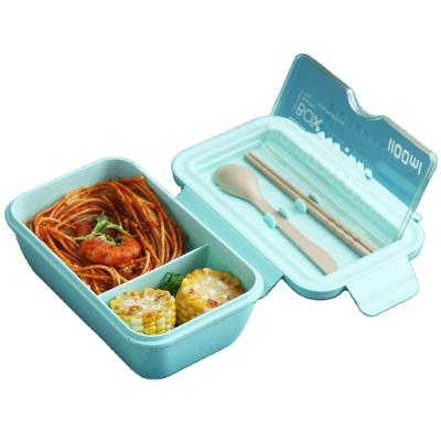 China Viable Japanese Student Divider Lunch Box with Rice Bento Box Wheat Fiber Meal Fresh-Keeping Microwave Heated Box with Cutlery for sale