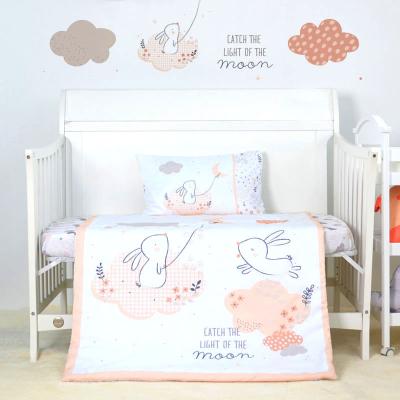 China Sustainable Baby Bedding Crib Bedding Set Rabbit Cute Design Organic Microfiber For Girl Eco-friendly Cartoon Woven 40 GOTS Animals 200TC for sale