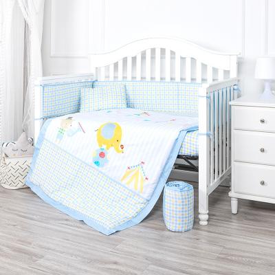 China Nondisposable Blue Elephant Crib Bedding 100% Cotton Cartoon Color Bumper Pads for sale