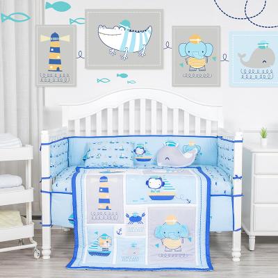 China Cartoon Ocean Bodyguard Print Theme Baby Crib Set Microfiber Crib Bedding Set for sale