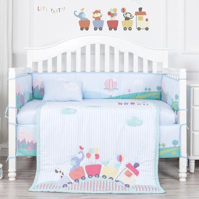 China Cartoon Animal Train Theme Baby Crib Set Polyester Microfiber Baby Bedding Crib For Boys for sale