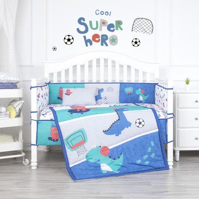 China Cartoon Sports Dinosaurs Theme Printing Baby Crib Bedding Set Microfiber Polyester Baby Bedding Set for sale