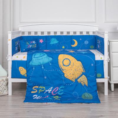 China Nondisposable Baby Bedding Blue Set Cozy Space Walk Theme Baby Comforter Crib Bedding Boy Polyester Cartoon Woven 40 Baby Printed for sale