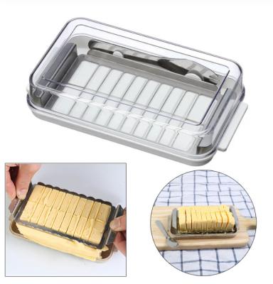 China Sustainable Plastic Butter Dish With Lid Butter Keeper Container Storage Cutter Slicer Large For Kitchen Storage for sale