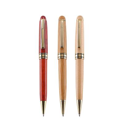 China Beautiful Newest Classic Luxury LOGO Golden Trims Simple Wooden Ballpoint Pen Custom Made Pen for sale