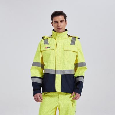 China Offshore HIVIS Yellow FR Rain Jacket , EN11611 Fire Retardant Rain Gear for sale