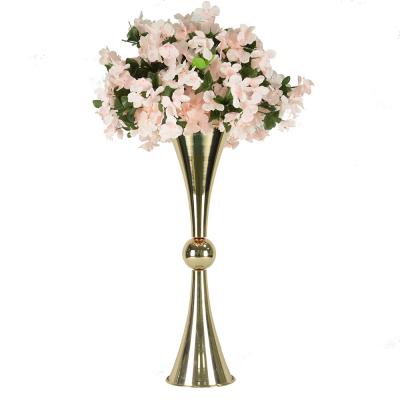 China Wedding decoration metal flower vase gold trumpet flower vase centerpieces for wedding table decoration marriage party for sale