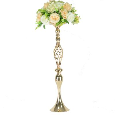 China Wedding decoration tall gold flower vase metal flower stand wedding table vase centerpiece for mariage event party decoration for sale