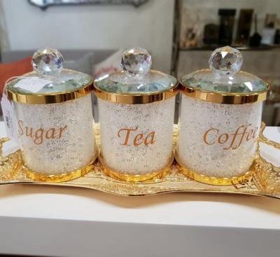 China Freshness Keeping ANTIQUE Black Coffee Tea Sugar Glass Canister Set for sale