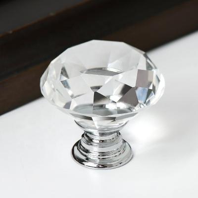 China Free sample 30MM factory fashion furniture drawer pull modern glass single hole modern cabinet crystal clear white handle for sale