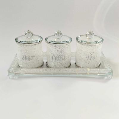 China Glass Diamond Stocked Filled Tray , Coffee Tea Sugar Canister Jar Storage Tray for sale