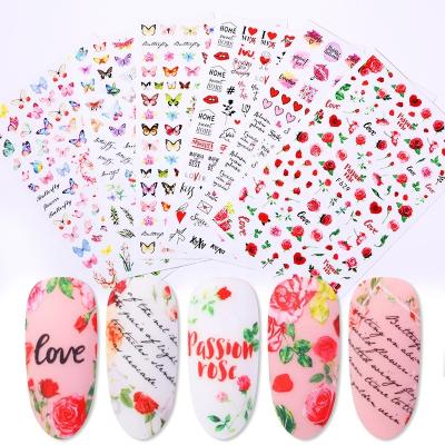 China Finger Nail Art Nail Supplies Custom Nail Art Stickers For Valentine's Day Butterfly Roses Heart Kisses Decal Type 3D for sale