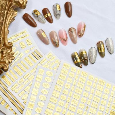 China Easy Apply 3D Metallic Gold Nail Decals Sticker Self Adhesive Decoration Mixed Patterns 3D for sale