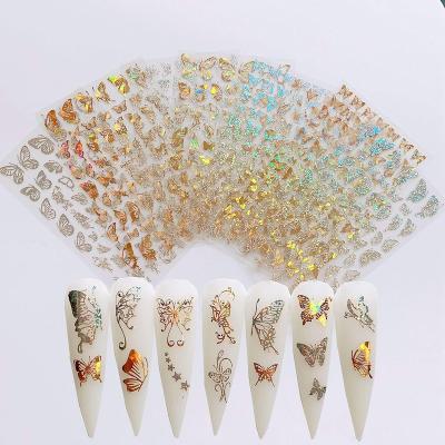 China Holographic Art Laser Sticker Foils Wraps Butterfly Stickers Nails Decoration 3D Nail Art DIY Gold Silver Adhesive Transfer Decals for sale