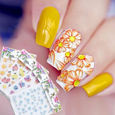 China 2020 Nail Decoration Stereoscopic Embossed Flowers Nail Stickers Engraved Self Adhesive Real Pattern 3D Nail Decals for sale