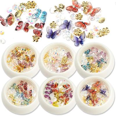 China Nail Art Decoration Colorful Butterfly Nail Art Decoration Set Gold Metal Butterfly Nail Studs 3D Nail Rhinestones Manicure Jewelry for sale