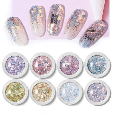 China Easy To Apply On Nails 8 Nails Natural Or Artificial Colors 3D Glitter Mermaid Flakes Holographic Iridescent Iridescent Sparkles Ultra Thin Colorful Nail Art Sticker for sale